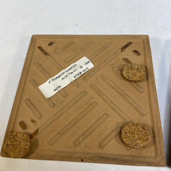 Set 2 Vintage Italian Hand Painted Ceramic Tile Trivet Native American Art 4 in - Picture 6 of 9